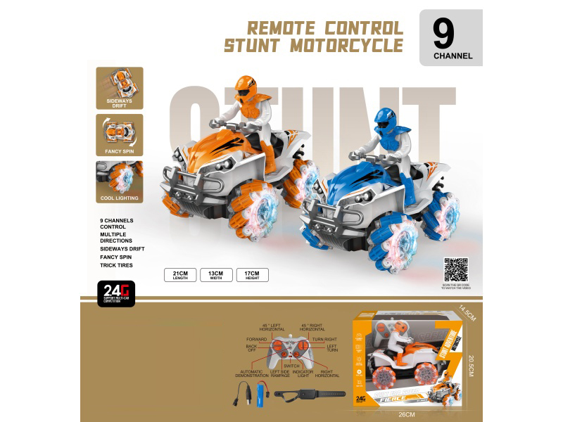 9-Channel Remote-Controlled Side-Shift Motorcycle With Dual Remote Control Of Light And Watch Sensing