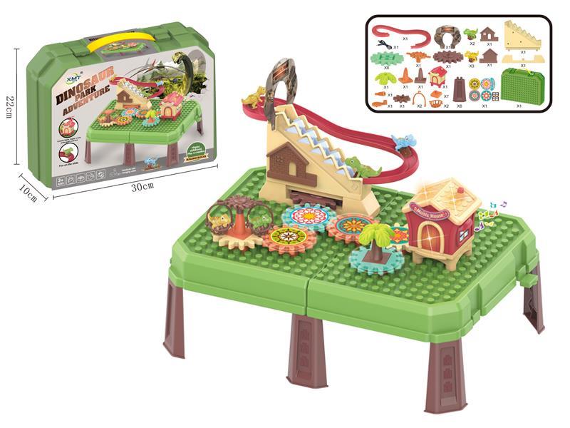 B/O Splicing Gear Dinosaur Climbing Stairs Building Block Table & Building Block Storage Box