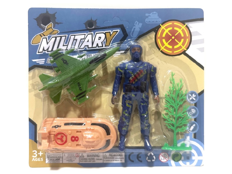 12Cm Soldiers Are Equipped With Gliding Fighter Jets, Gliding Rubber Boats And Trees