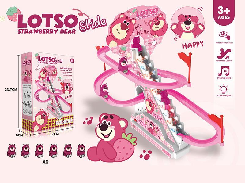 Lotso Strawberry Bear Climbing Stairs Electric Slide Track Toy With Lights And Music(6 Strawberry Bears)