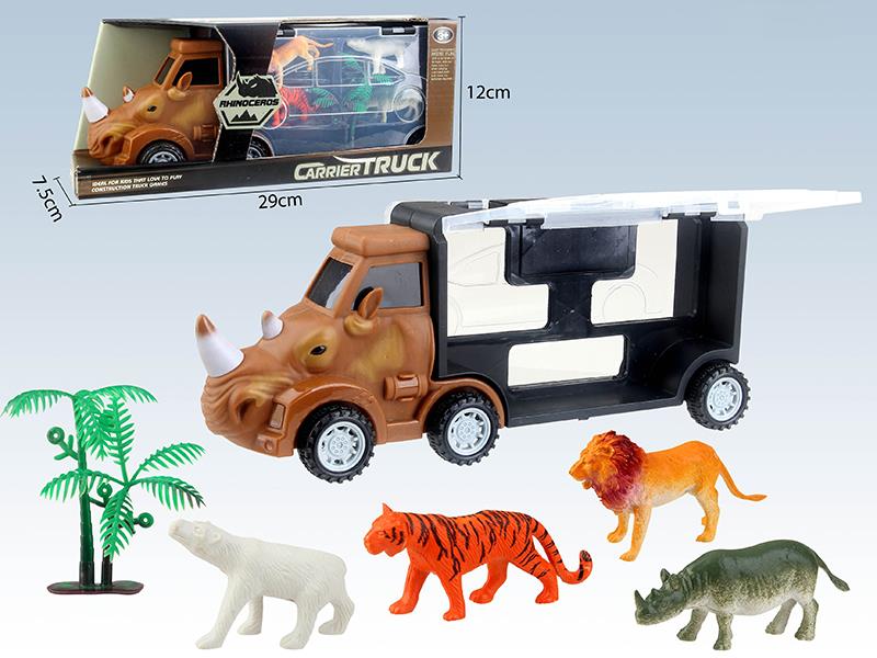 Rhino Slide Storage Car + 4 Animals + 1 Tree
