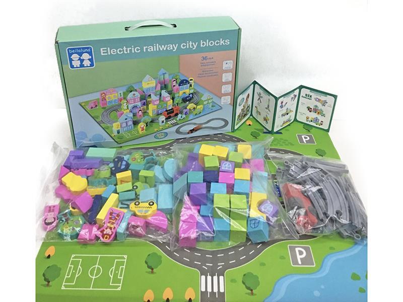 Wooden Building Blocks Electric Train Track Toy