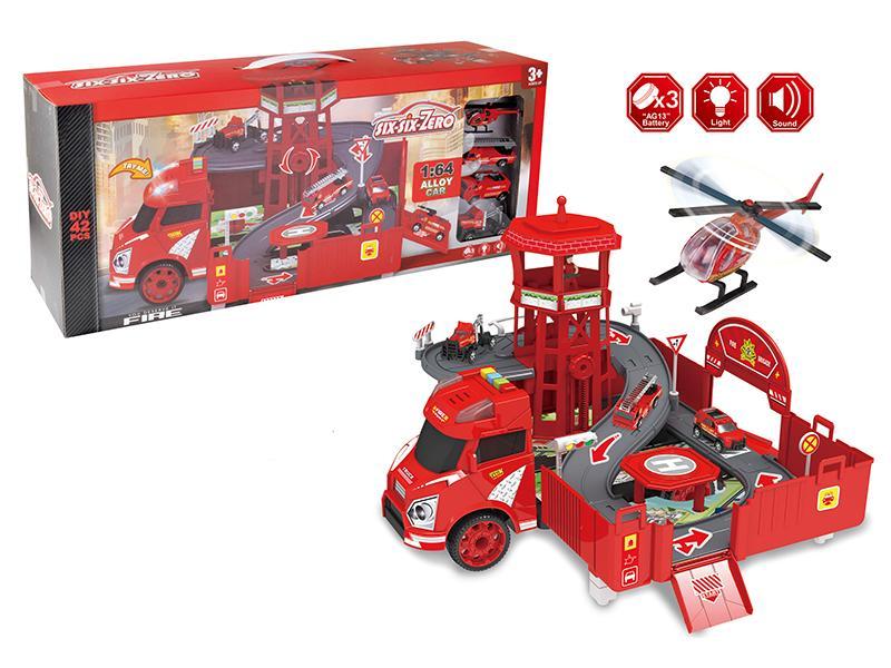 Deformable Container Truck Alloy Fire Control Parking Lot Set With Light And Music