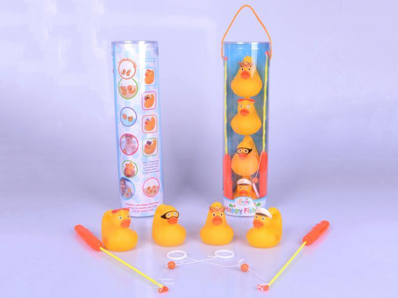 4 Vinyl Duck With Sound + Fishing Rod
