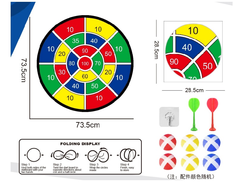 Digital Foldable Dart Target, Sticky Ball Cloth Target, 73.5Cm (Patterns Can Be Customized), 6 Balls, 2 Darts, 1 Hook