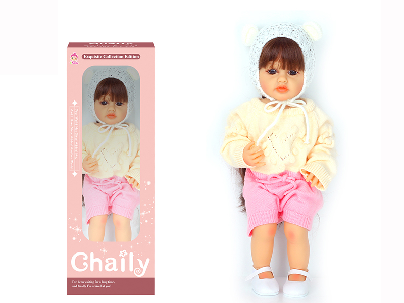 55CM Soft Glue Reborn Baby Doll(Machine Hair Transplant)With Diaper, Birth Card, Woollen Cap