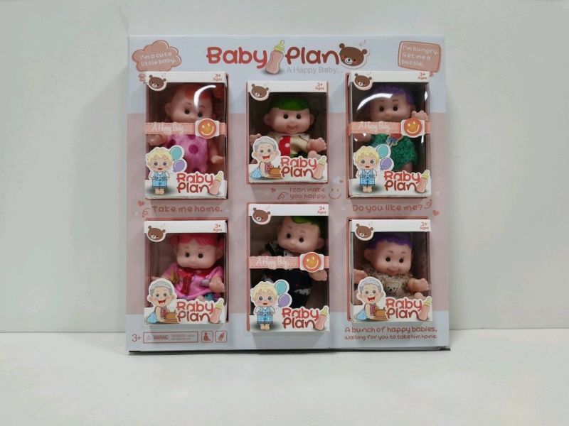 A Set Of 6 5-Inch Rubber-Lined Small Colored Dolls