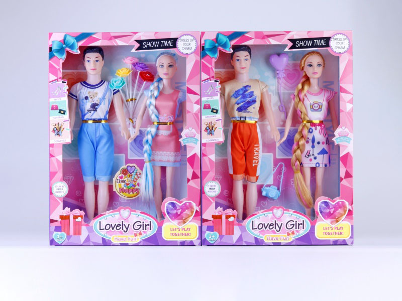 Two Mixed Couple 11.5-Inch Stylish Long-Braided Dolls With Loose Hands And Thighs, Paired With Balloon Camera Bouquets And Shoes