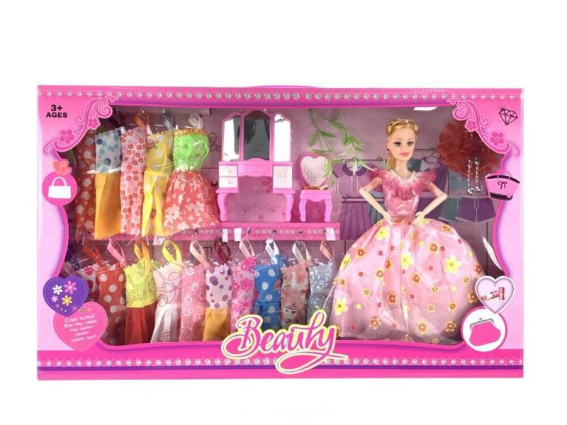 11.5-Inch Solid Doll Joint Movement +(A Dressing Table)+(Decorated With Big Red Flowers) Clothing Set