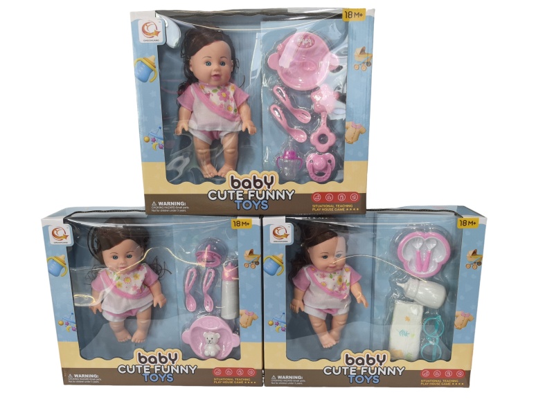A Mixed Set Of Three Types Of 10-Inch Figurines And Dolls With Tableware
