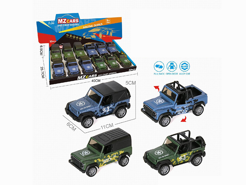 1:36 Pull Back Alloy Open Door Off-Road Vehicle 12pcs
