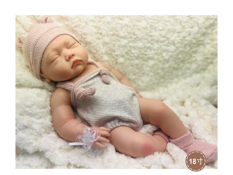 18-Inch Solid Silicone Baby Doll With Squinting Eyes, Pillow/Pacifier/Diaper/Bottle (For Girls)