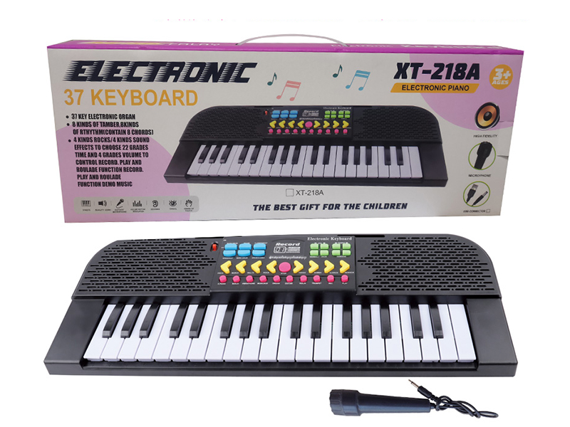 37 Keys Single Speaker Electronic Organ(Black, With Microphone)