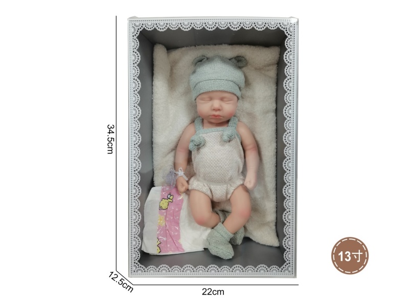 13-Inch Solid Silicone Baby With Squinting Eyes, Pillow/Pacifier/Diaper (For Boys)