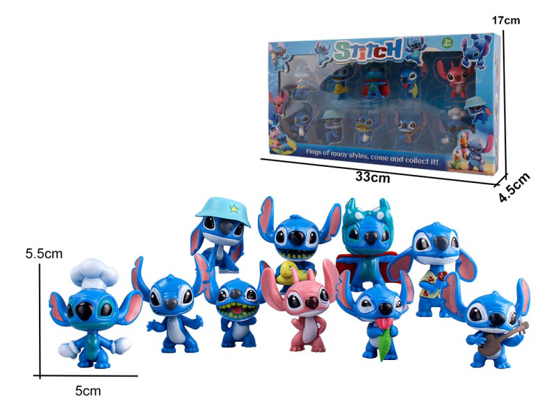Solid Pvc Stitch 10-Piece Set  Children'S Toy Figurines And Ornaments