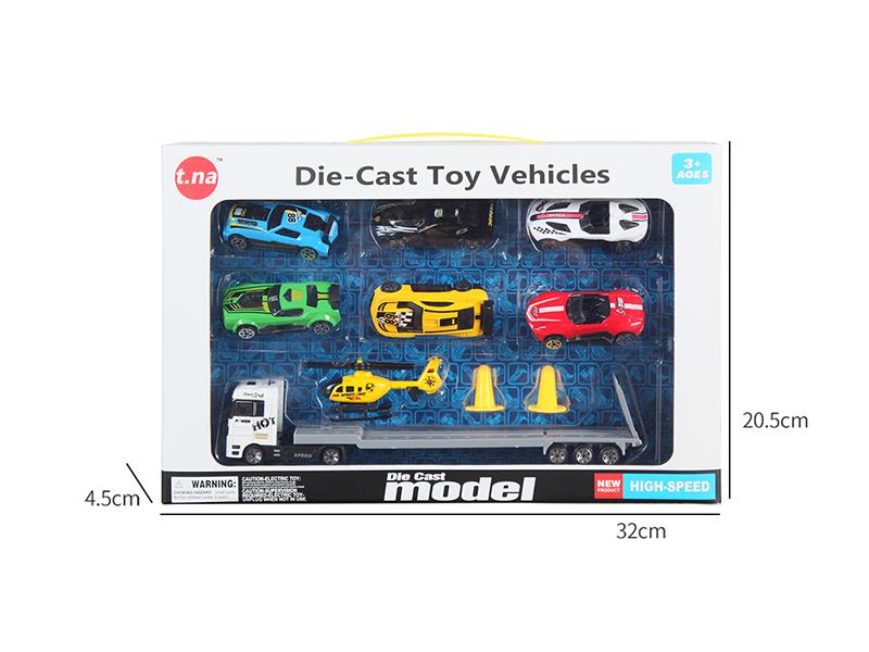 Alloy European Style Trailer With Helicopter And 6 Sports Cars