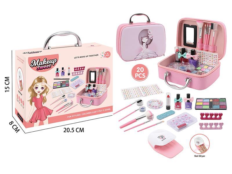 Makeup Bag + Eye Shadow , Lipstick, Nail Polish,Makeup Brush+ Nail Dryer