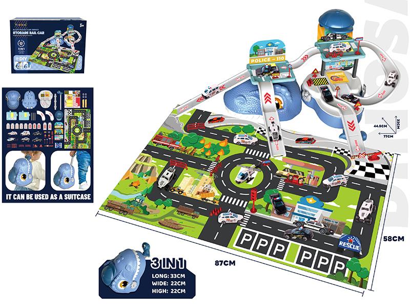 Alloy Police Car Series Dinosaur Storage Parking Lot(With 6 Alloy Cars)