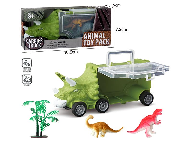 Slide Triceratops Storage Car + 2 Dinosaurs,1 Tree