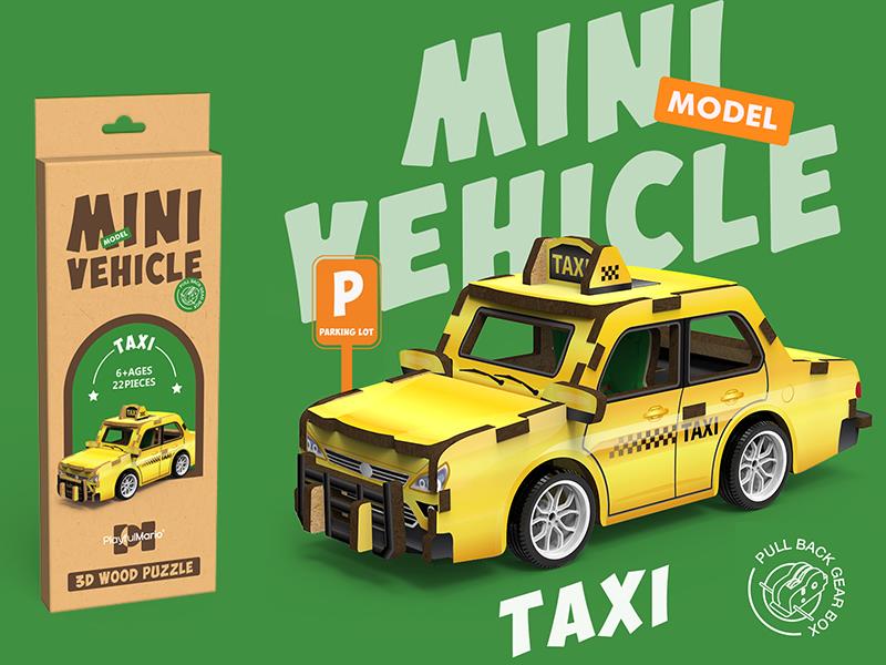 Mini Wooden 3D Puzzle - Taxi