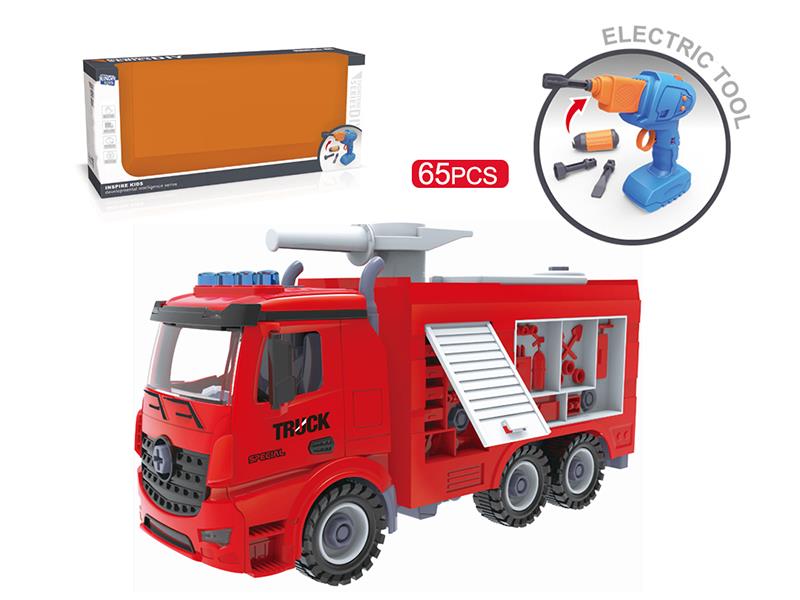 Electric Drill DIY Screw Building Blocks Fire Fighting Truck