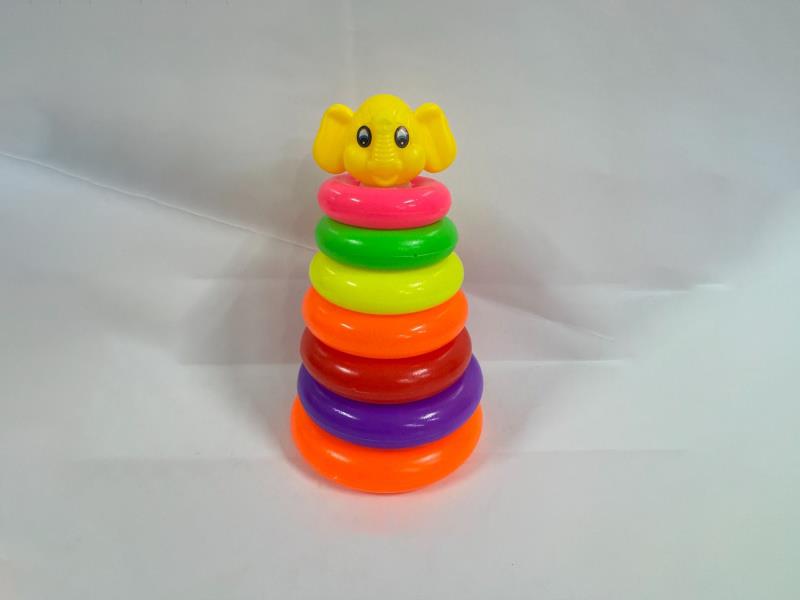 Baby Elephant Rainbow Tower Jenga Ring 7 Layers
