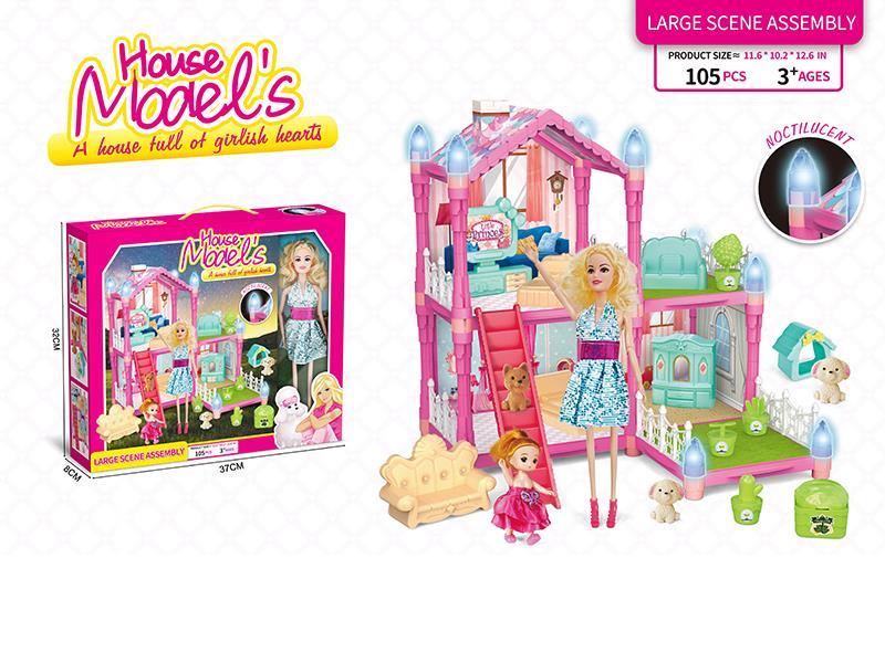 DIY Assembly Villa With 11 Inch Doll(Glow In The Dark)105PCS