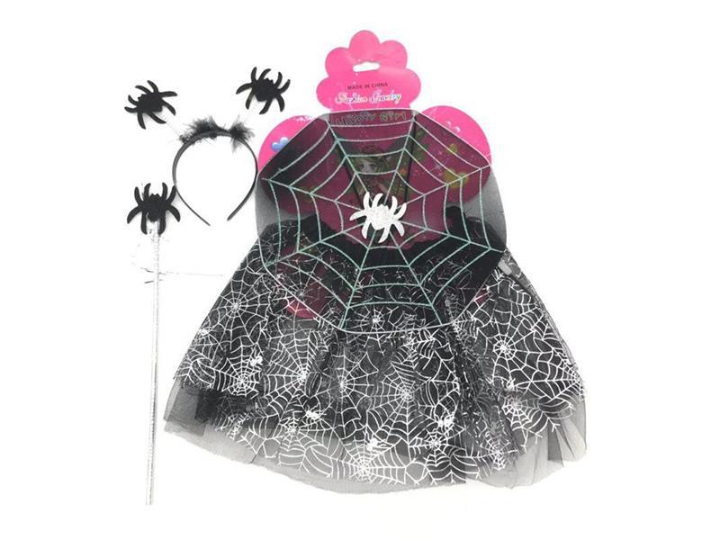 Print Spider Web Gauze Skirt + Spider Web Back Decoration 4PCS
