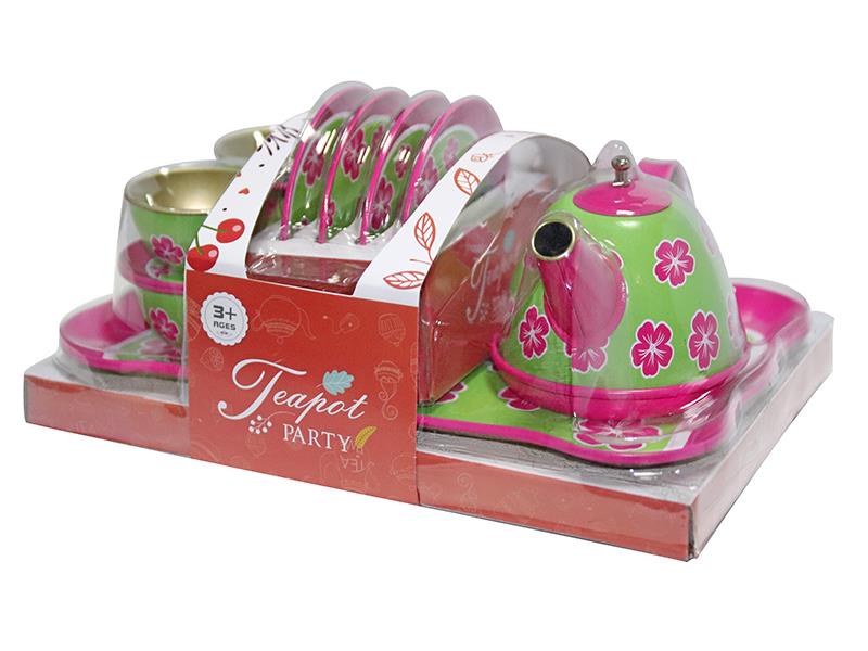 Tinplate Tea Set 14pcs - Flower Pattern