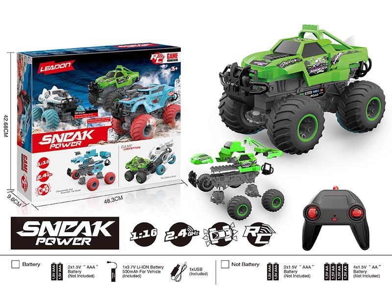 2.4G Remote Control 1:16 Building Block Assembly Big Wheel Off-Road Crash Car(Included Battery)