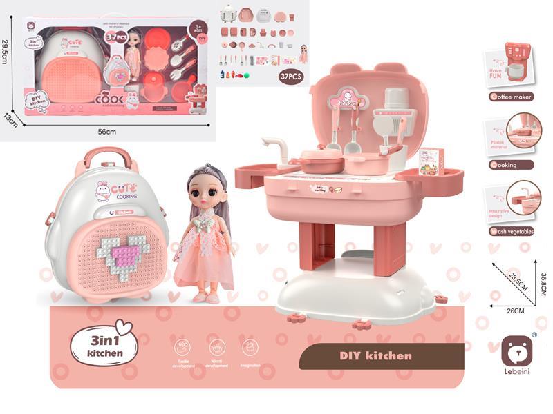 3-In-1 Tableware Deformation Building Block Backpack (Cute Rabbit Theme With Luoli)