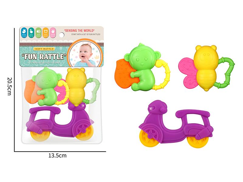 Monkey/Bee/Motorcycle Shaped Baby Rattles(3PCS)