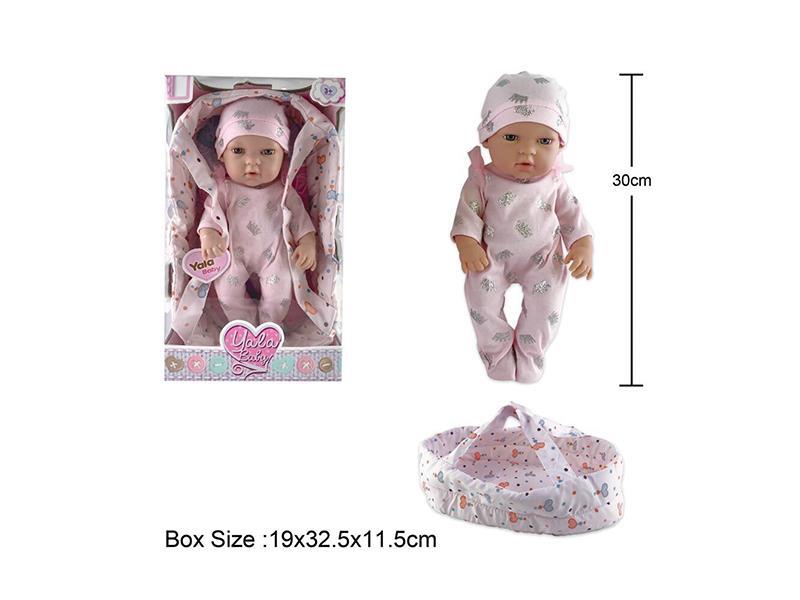 12-Inch Newborn Rubber Doll With Cradle