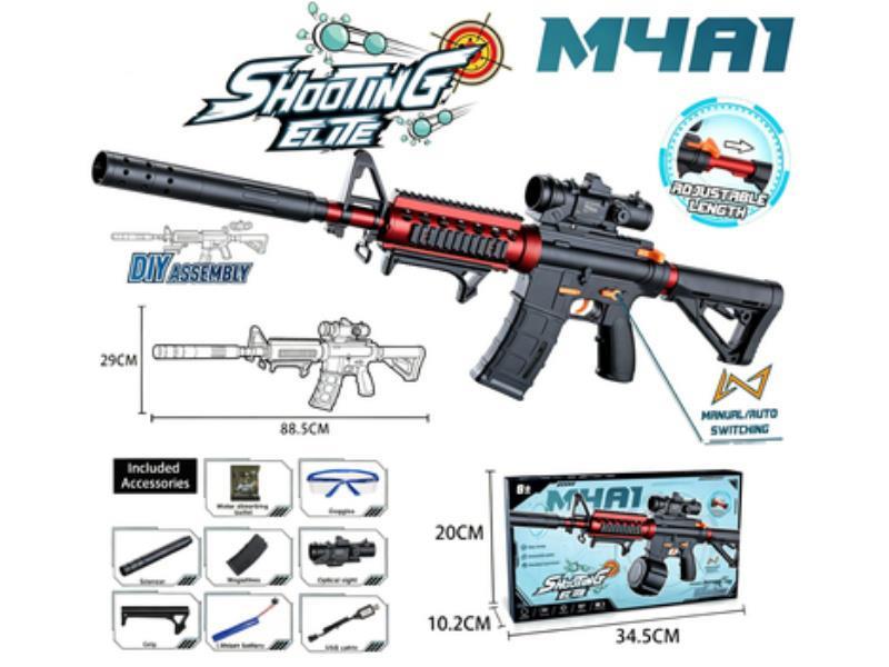 Large Black And Red M4A1 Hand-Automatic Water Bullet Gun Diy Detachable Front And Rear Supports Retractable Rear Supports [Magazine Version]