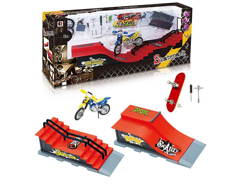 2PCS Finger Skateboard + Motorcycle Skate Park Set