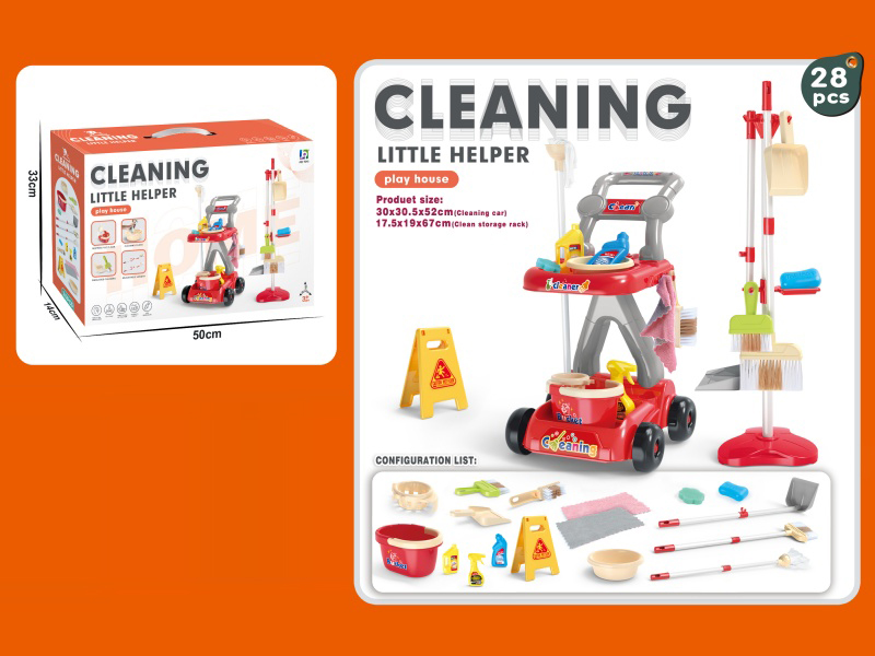 Cleaning Trolley Package: 28 Pieces In Red