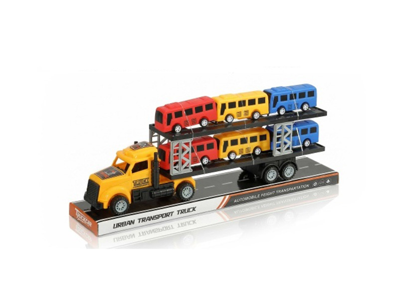 An Inertial American Trailer Truck Is Carrying Six Buses