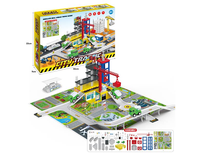 Simulated Track Ctiy Traffic Scene Set(With 2 Pull Back Engineering Trucks)