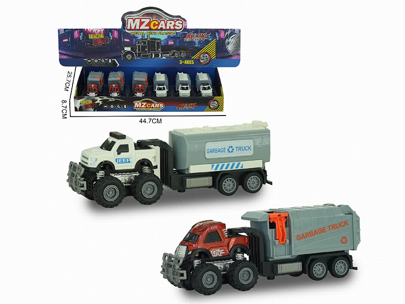 1:36 Double Friction Alloy Off-Road Sanitation Trailer 6pcs