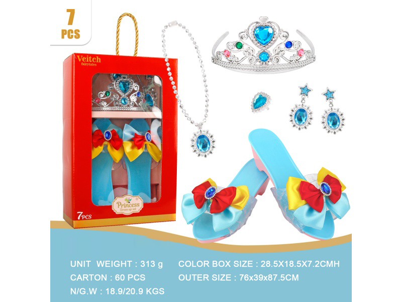 Crown Double Bow Princess Shoes Set 7Pcs