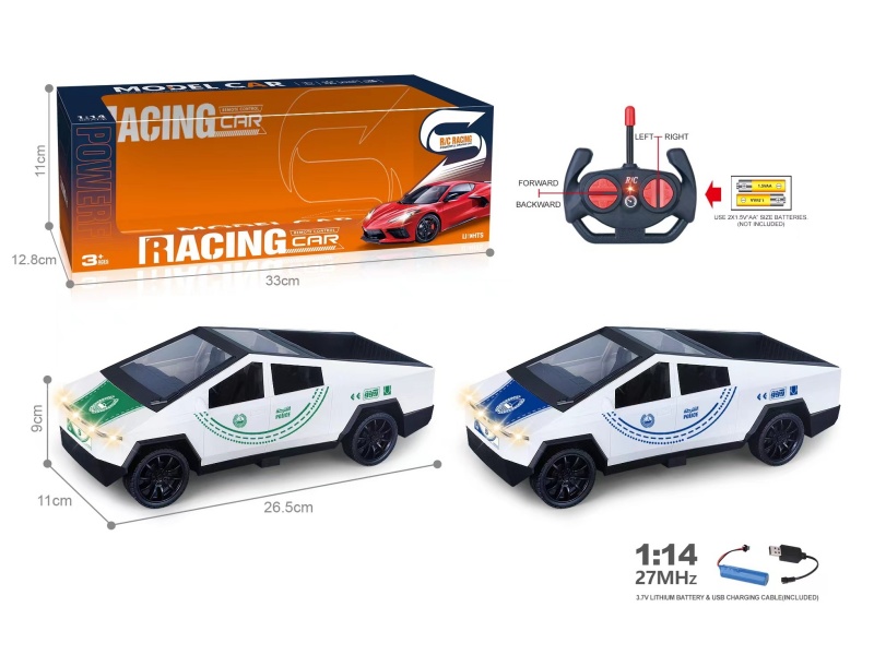 27Mhz 1:14 4CH Remote Control Simulated Police Car Tesla Cyber Pickup Truck With Headlight(Included Batteries)