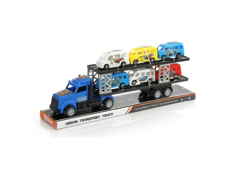 An Inertial American Tractor Truck Carries Six Business Vehicles