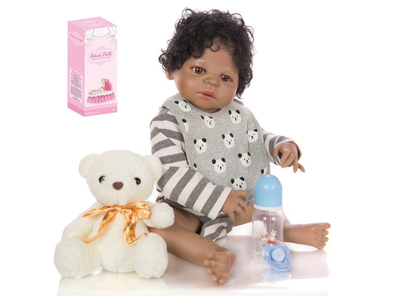 56Cm Rebirth Doll High-Fidelity Baby Doll (Ordinary Pp Car Hair) With Milk Bottle, Magnetic Pacifier, Diaper, Birth Card, Plush Bear