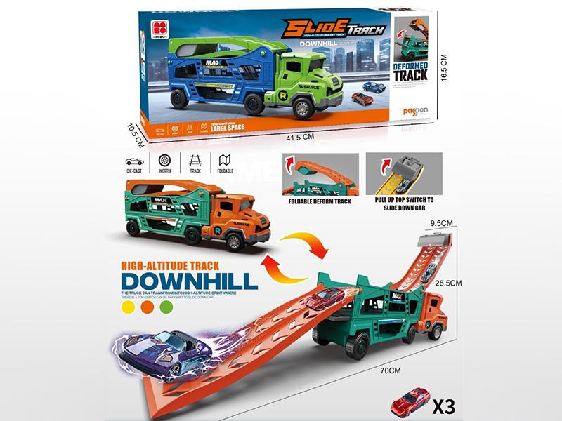 Friction Flodable Deform Track Storage Truck + 3 Alloy Cars