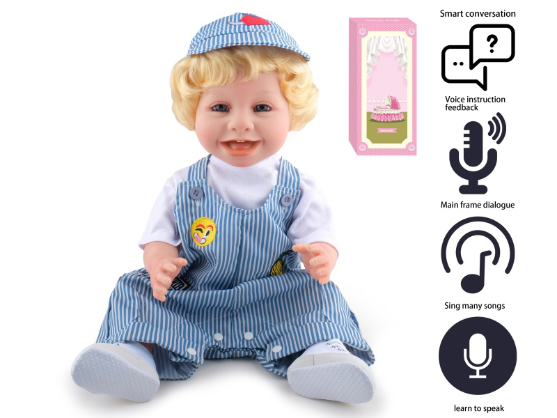 55cm Soft Plastic Reborn Doll(Wig Sheath) With Feeding-Bottle, Magnetic Pacifier, Diaper, Birth Card With Smart Conversation, Recording Functions