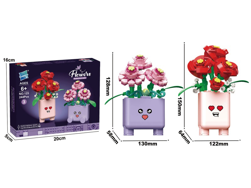 244Pcs Of Small Potted Plant Building Blocks (Carnations + Roses)