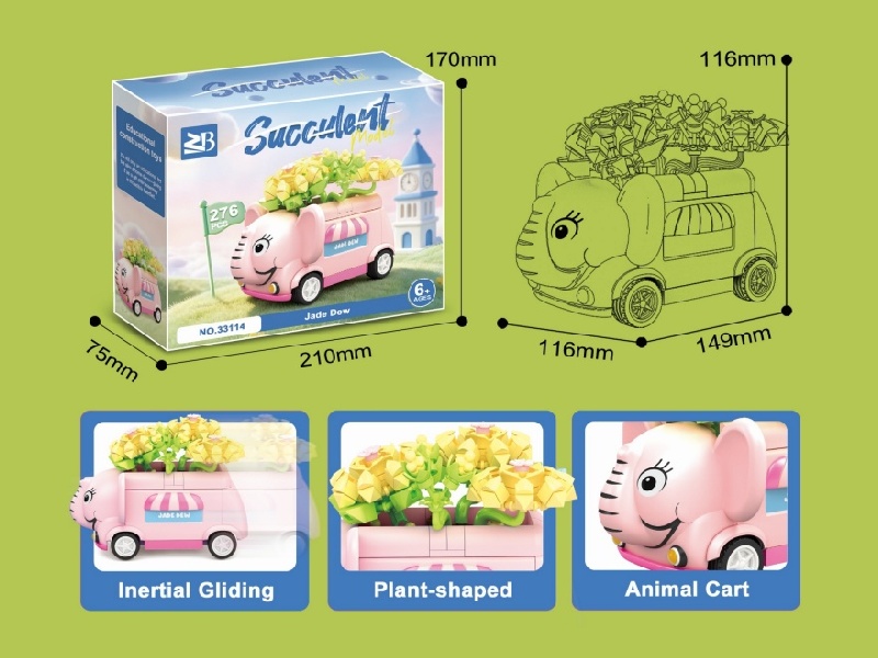 Building Blocks: 276Pcs Jade Dew Elephant Car
