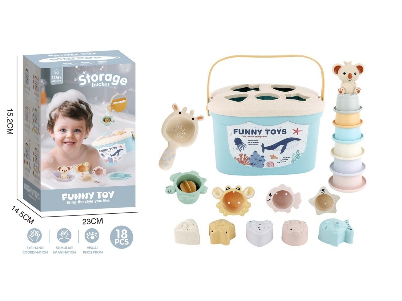 Wheat Pole Bathroom Building Block Storage Bucket Set