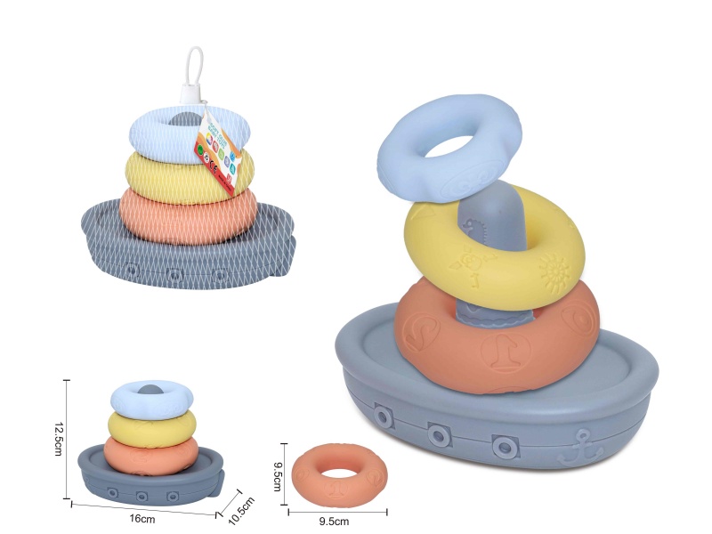 Soft Rubber Pirate Ship Stacking Ring Toy 4pcs
