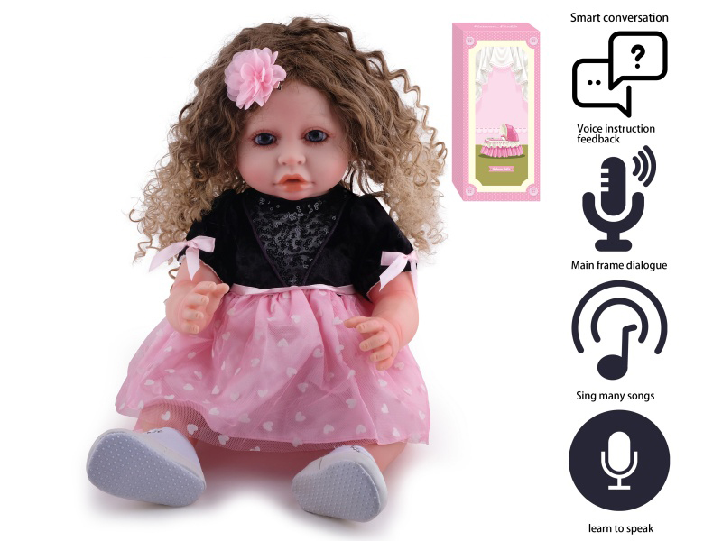 55cm Soft Plastic Reborn Doll(Wig Sheath) With Feeding-Bottle, Magnetic Pacifier, Diaper, Birth Card With Smart Conversation, Recording Functions